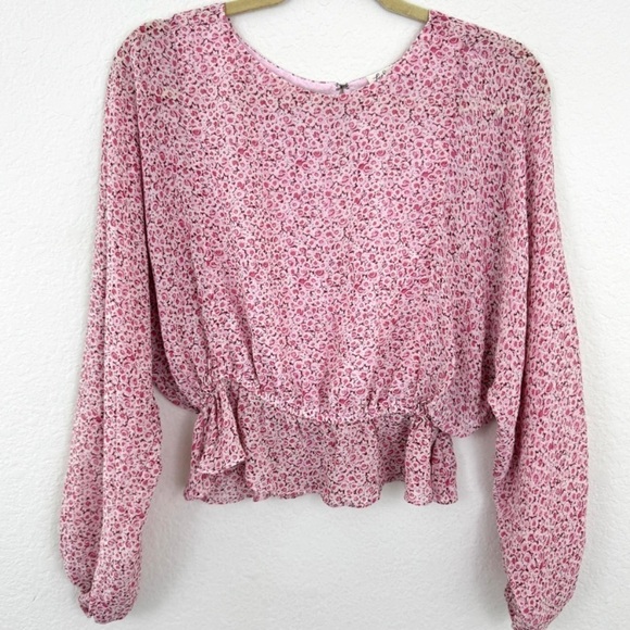 Silk blouse LoveShackFancy Nellie Pink Floral Peplum Top Small - Picture 2 of 10